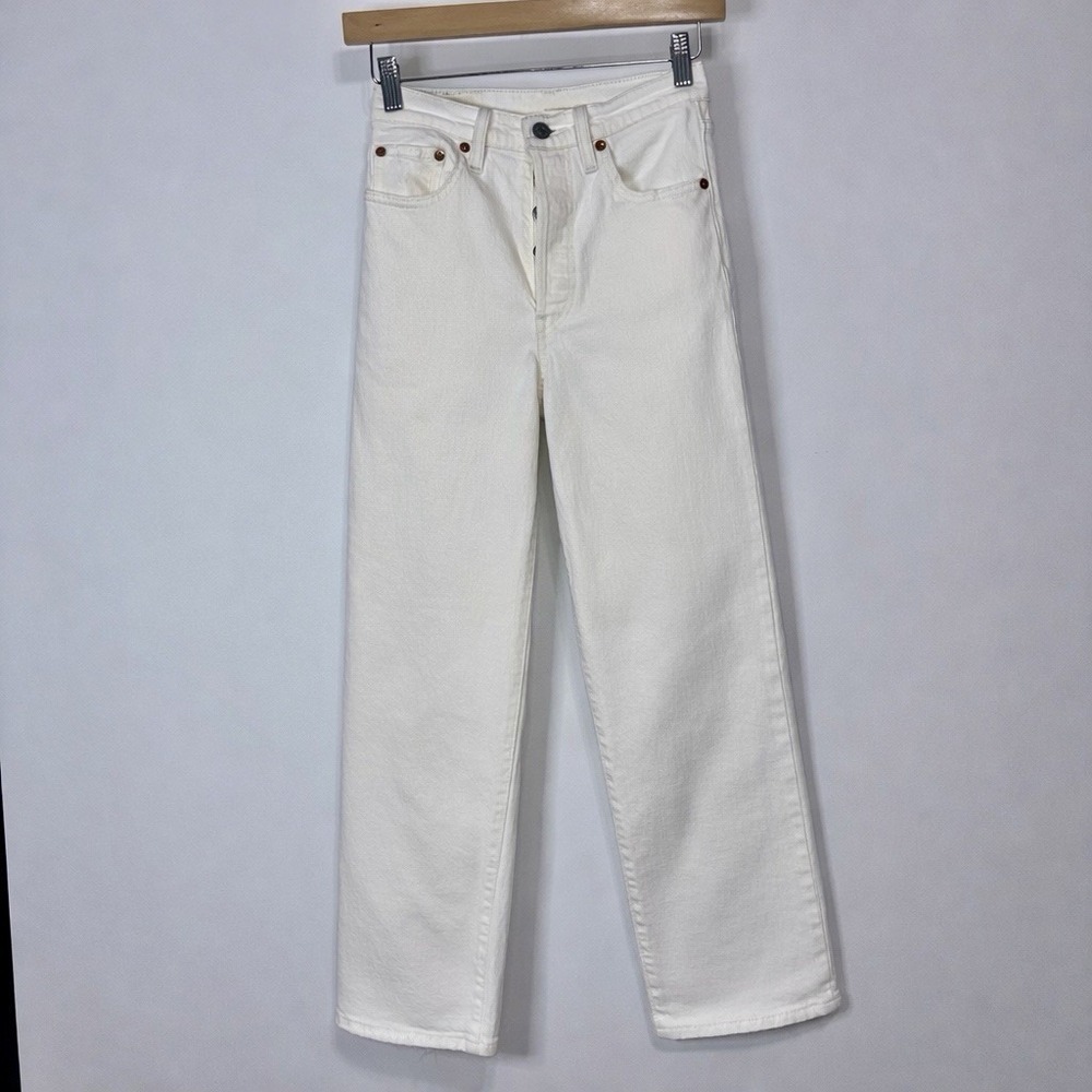 Levi's Ribcage Straight Ankle White Denim Jeans High Rise Womens Size 24